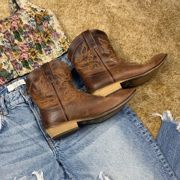 Dingo Leather Western Cowboy Boots Women’s 9 Brown Distressed Embroidered - Picture 1 of 15